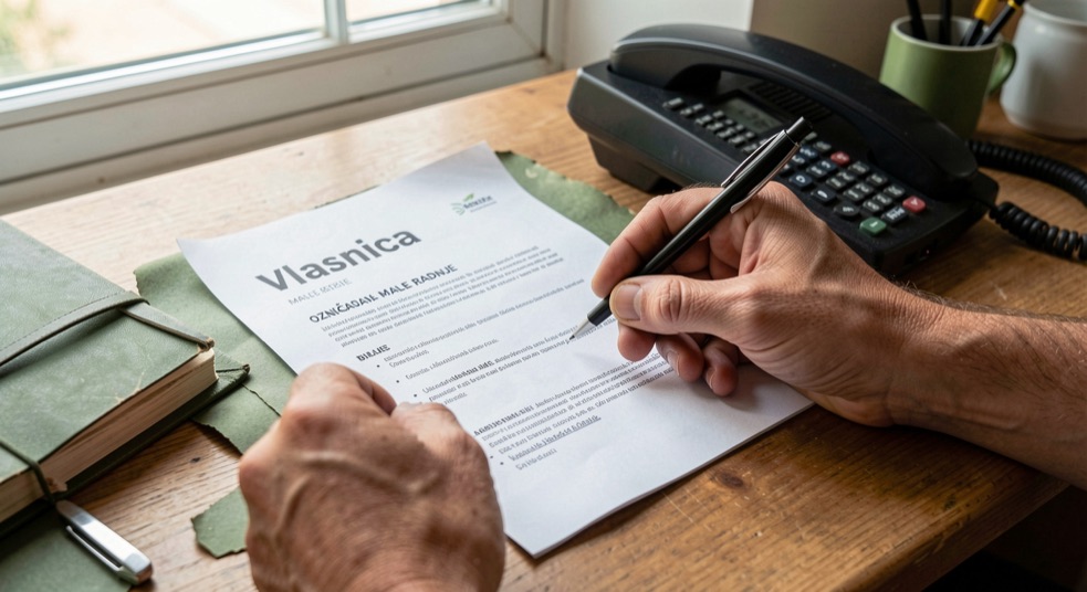 Ruke popunjavaju brief sa ciljem, publikom, sadržajem i kriterijumom prihvatanja